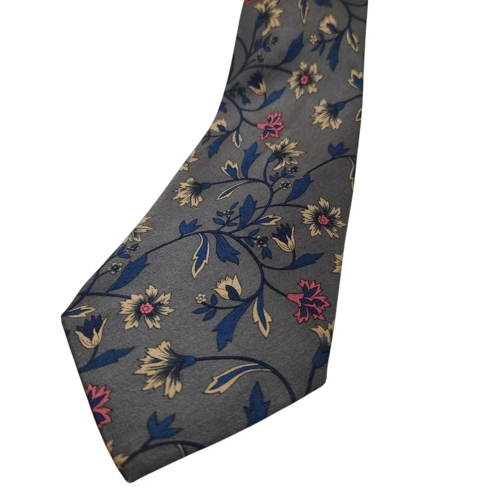 Vintage‎ Sinsabang Silk Necktie Mens Tie Gray Blue Floral Made In Korea